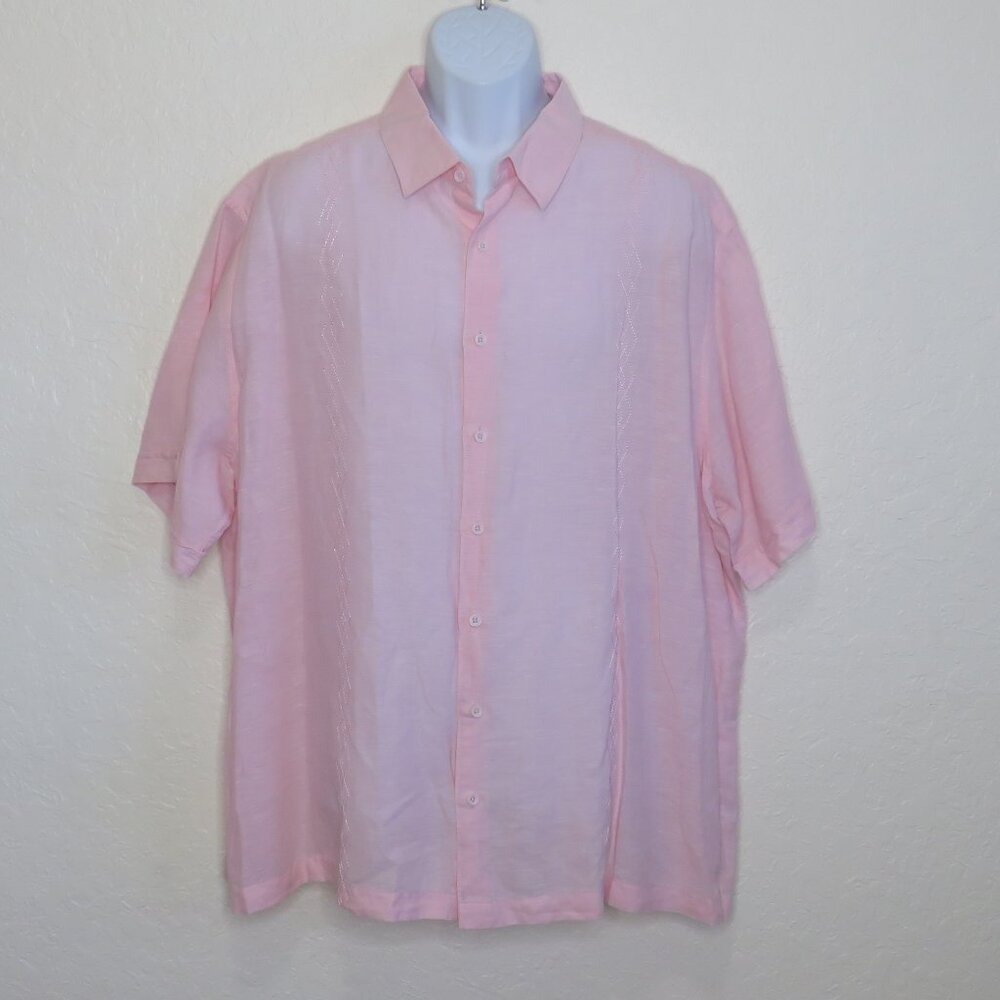 Cafe Luna* Men's Short Sleeve‎ Button Down Straight Hem Linen Shirt~ Size 2XL